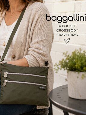 Baggallini Olive Green 4-Pocket Crossbdy Travel Bag